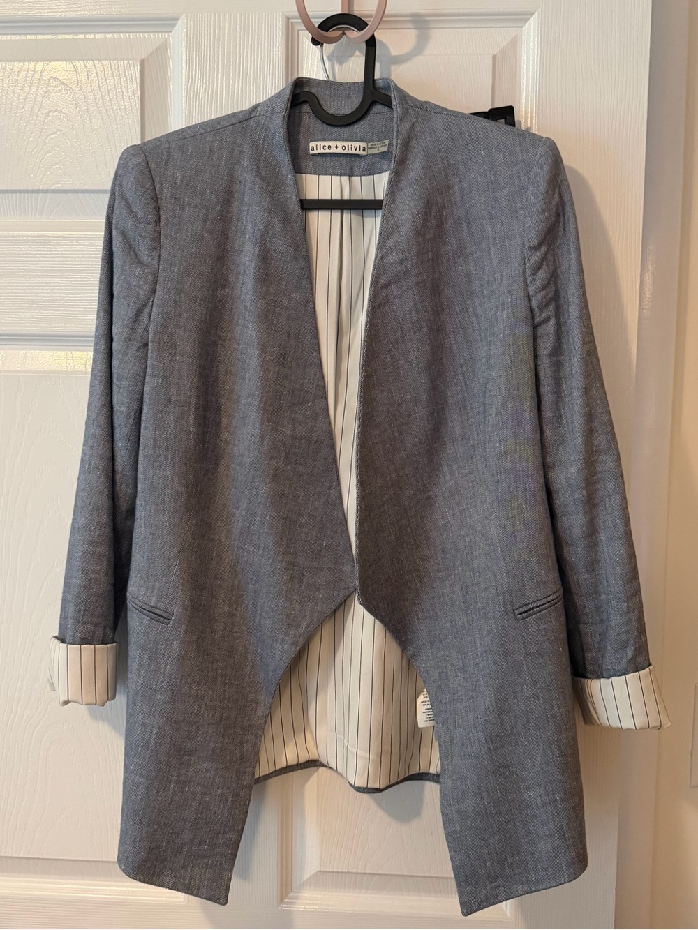 alice + olivia Grey Blue Open Front Blazer